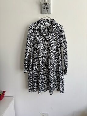 Ganni Black & White Abstract Print Long Sleeve Dress